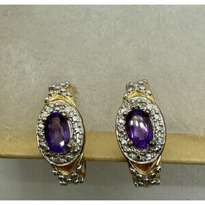 Ross Simons Gold Plated Sterling Silver 925 Amethyst Earrings C Shaped Signed R